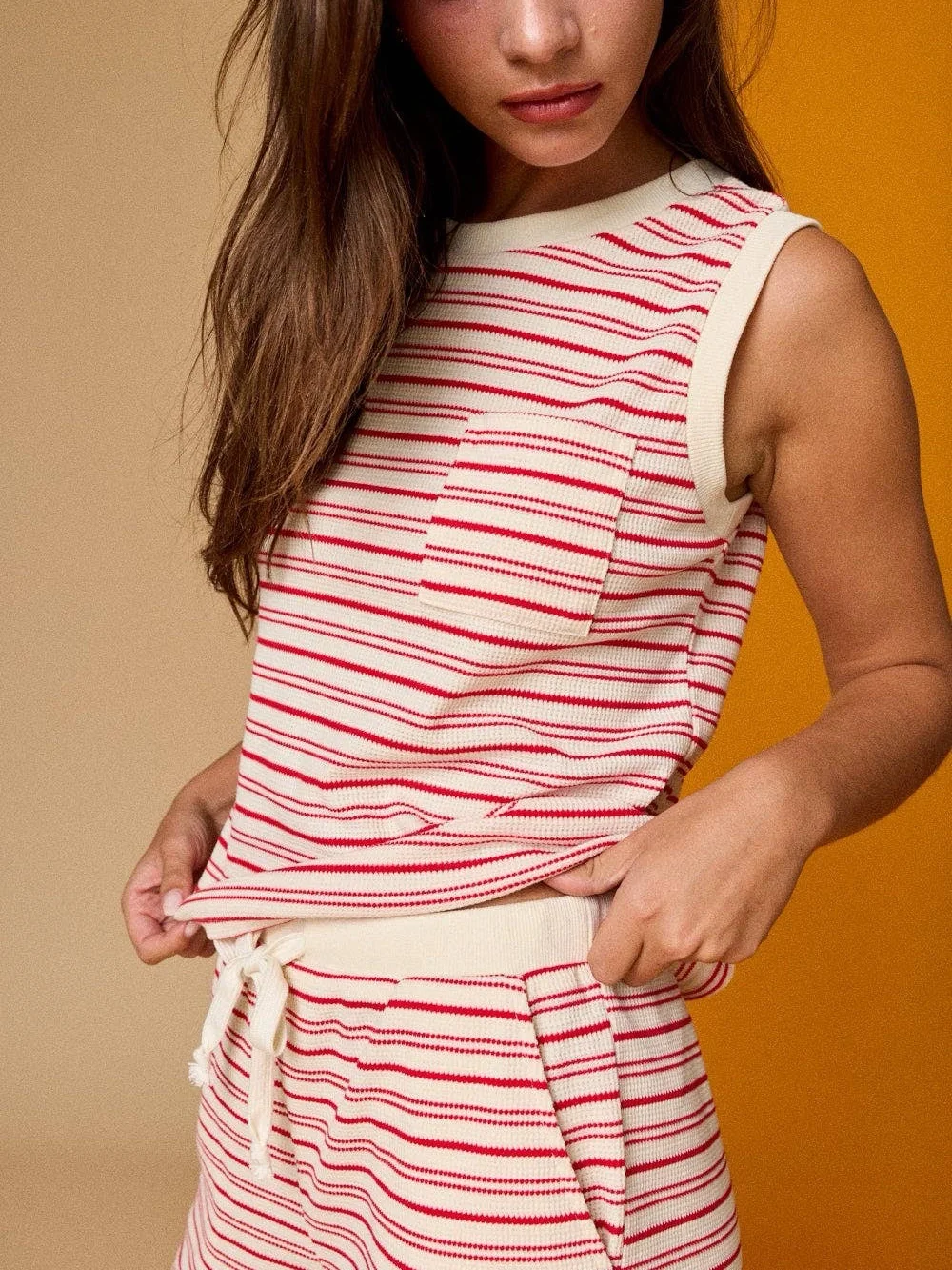 Ribbed Striped Tank Top Set